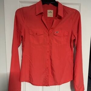 Hollister Women's Vibrant Red Button-Down Shirt